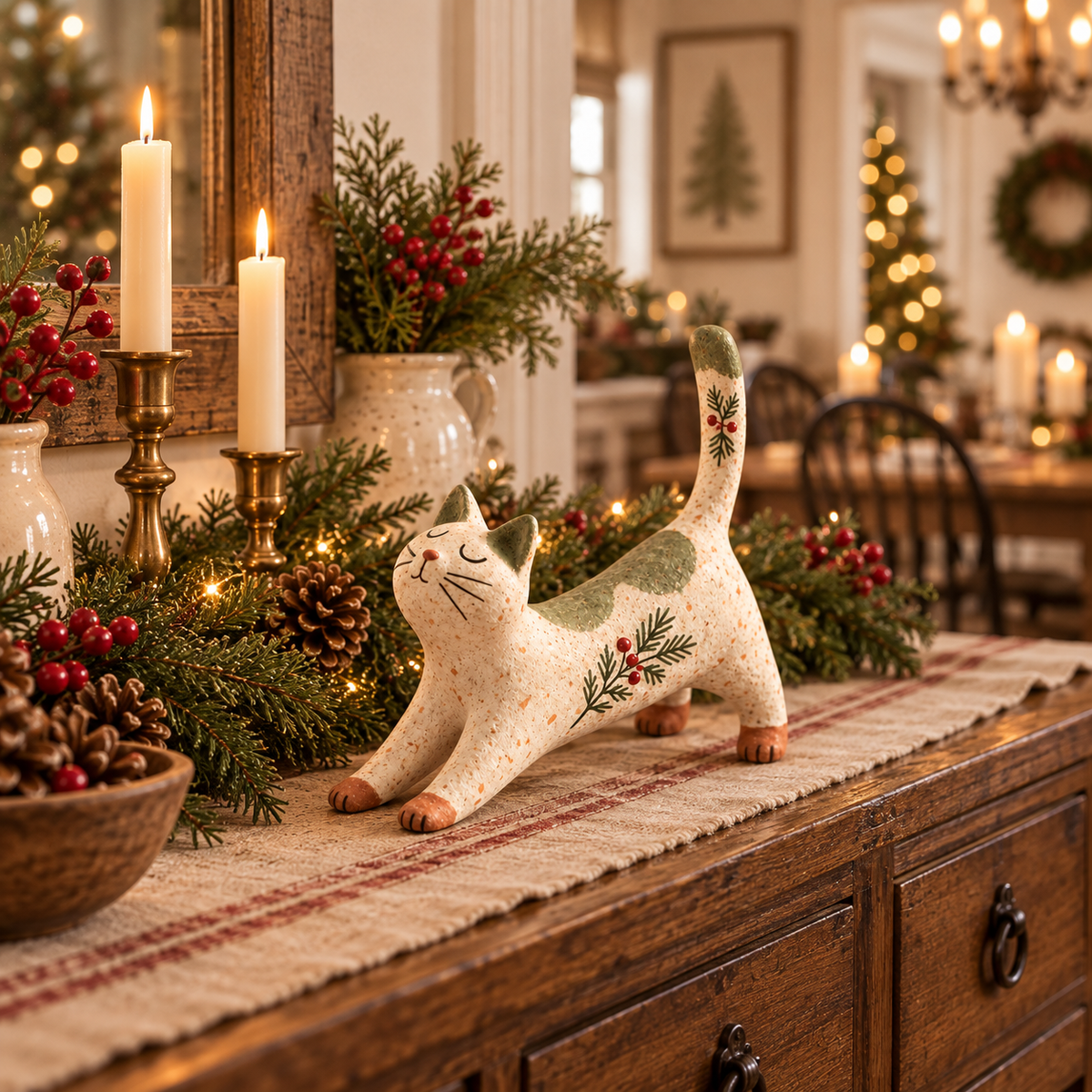 ππ Woodland Christmas Cat Figurine--a cosy little woodland friend for your holiday home