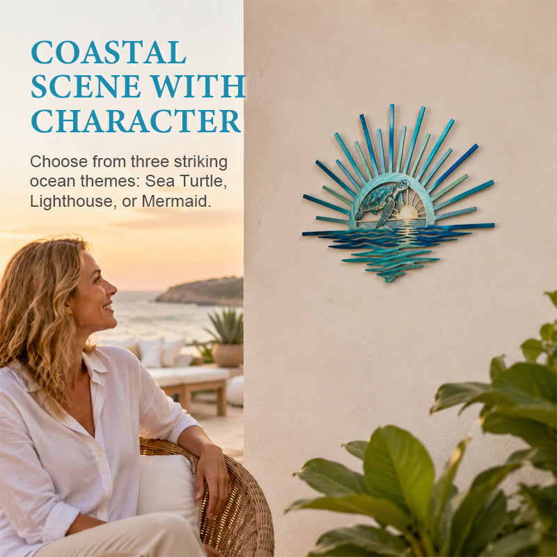 🌅 ‘Legend of the Sunset Tides’ Metal Wall Art – 🌊Vintage nautical-style metal wall art