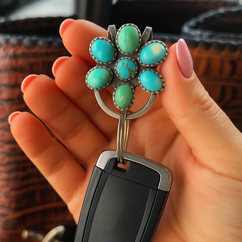 🌼 Turquoise Bloom Bag Clip Key Holder – Find Your Keys with Flair