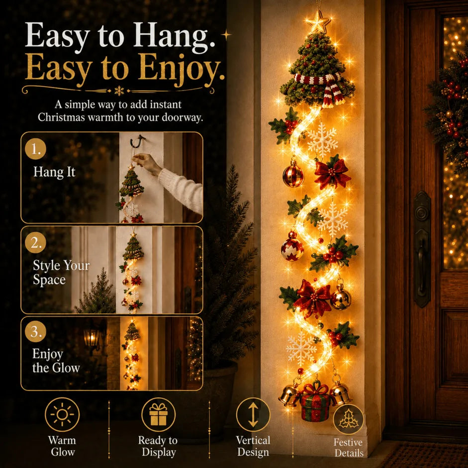 ⏳ Last Day 49% OFF – 🎄MerryCascade™ Glowing Christmas Door Hanger | 6 Festive Light Designs✨