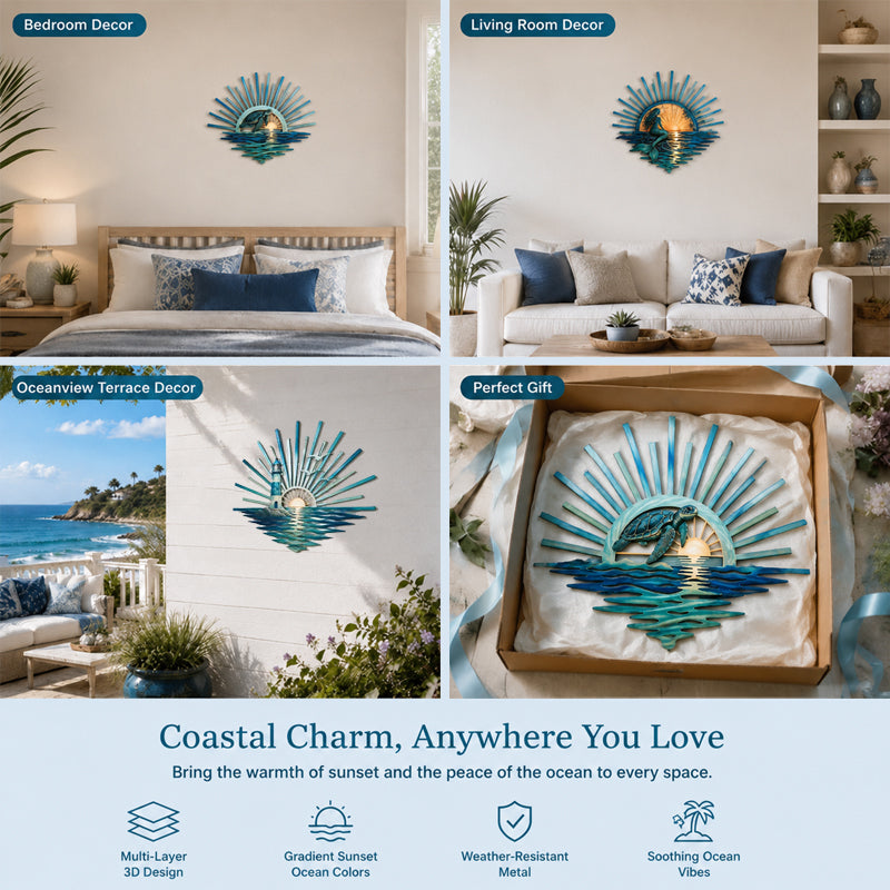 🌅 ‘Legend of the Sunset Tides’ Metal Wall Art – 🌊Vintage nautical-style metal wall art
