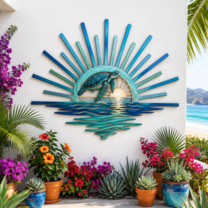 🌅 ‘Legend of the Sunset Tides’ Metal Wall Art – 🌊Vintage nautical-style metal wall art