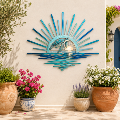 🌅 ‘Legend of the Sunset Tides’ Metal Wall Art – 🌊Vintage nautical-style metal wall art