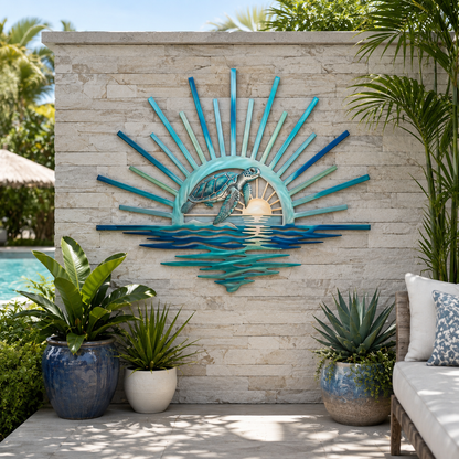 🌅 ‘Legend of the Sunset Tides’ Metal Wall Art – 🌊Vintage nautical-style metal wall art