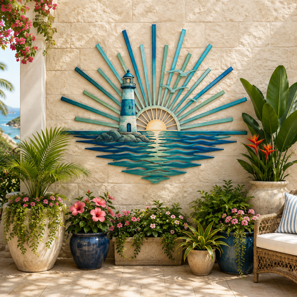 🌅 ‘Legend of the Sunset Tides’ Metal Wall Art – 🌊Vintage nautical-style metal wall art
