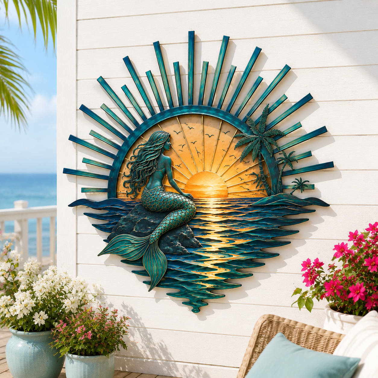 🌅 ‘Legend of the Sunset Tides’ Metal Wall Art – 🌊Vintage nautical-style metal wall art