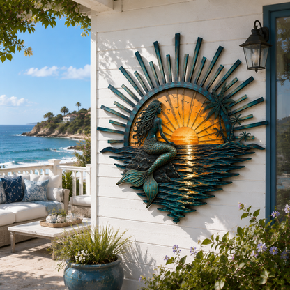 🌅 ‘Legend of the Sunset Tides’ Metal Wall Art – 🌊Vintage nautical-style metal wall art