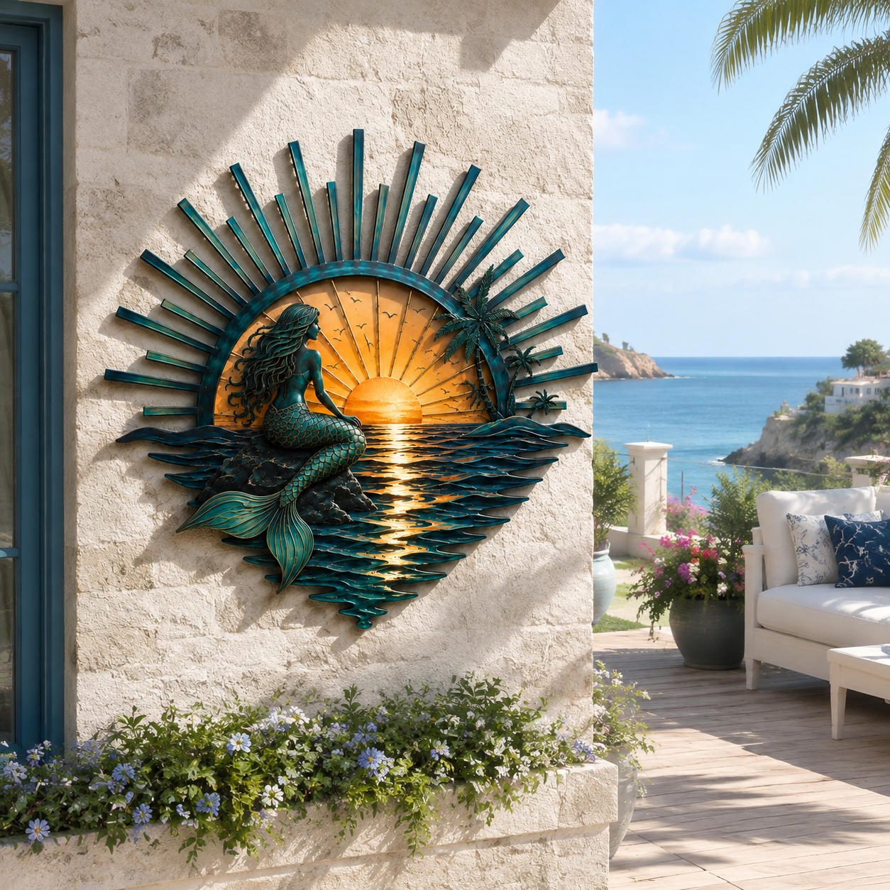 🌅 ‘Legend of the Sunset Tides’ Metal Wall Art – 🌊Vintage nautical-style metal wall art